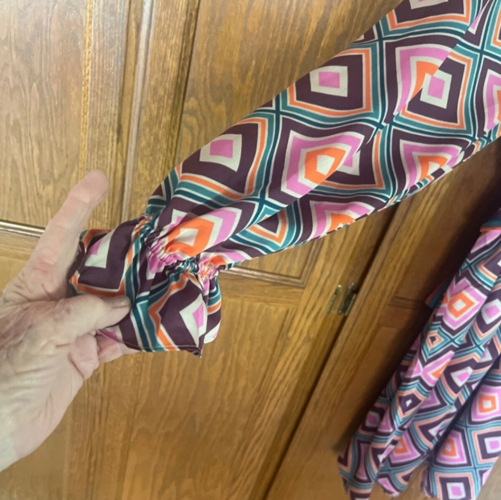 Trina Turk Pink A-Line Dress with Bishop Sleeves Large - Picture 7 of 7